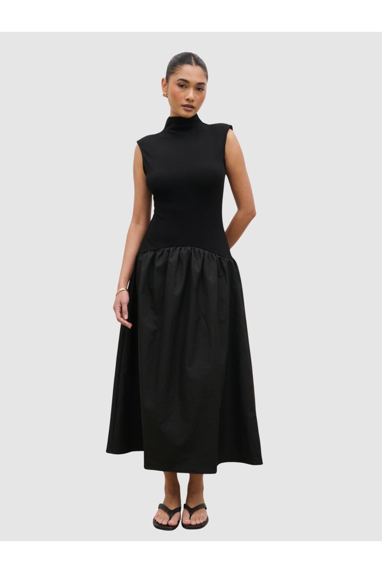 Naia Drop Waist Sleeveless Midi Dress, Main, color, Black