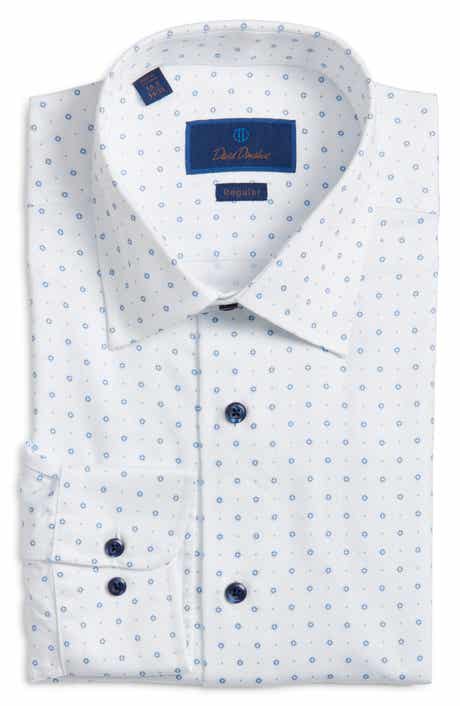 David Donahue Regular Fit Geo Print Cotton Dress Shirt