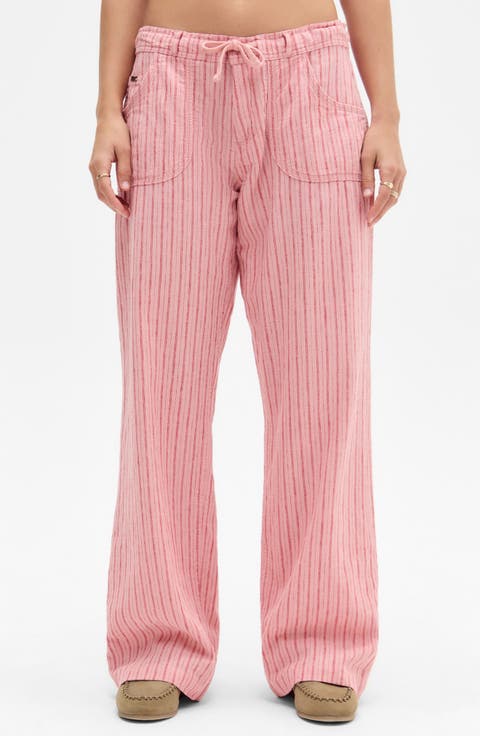 Drawstring Wide Leg Linen & Cotton Blend Pants