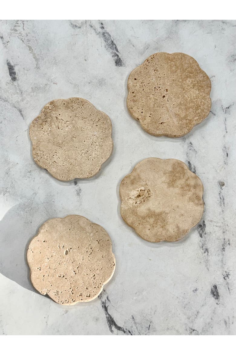 Scalloped Travertine Coaster, Set of 4, Alternate, color, Beige