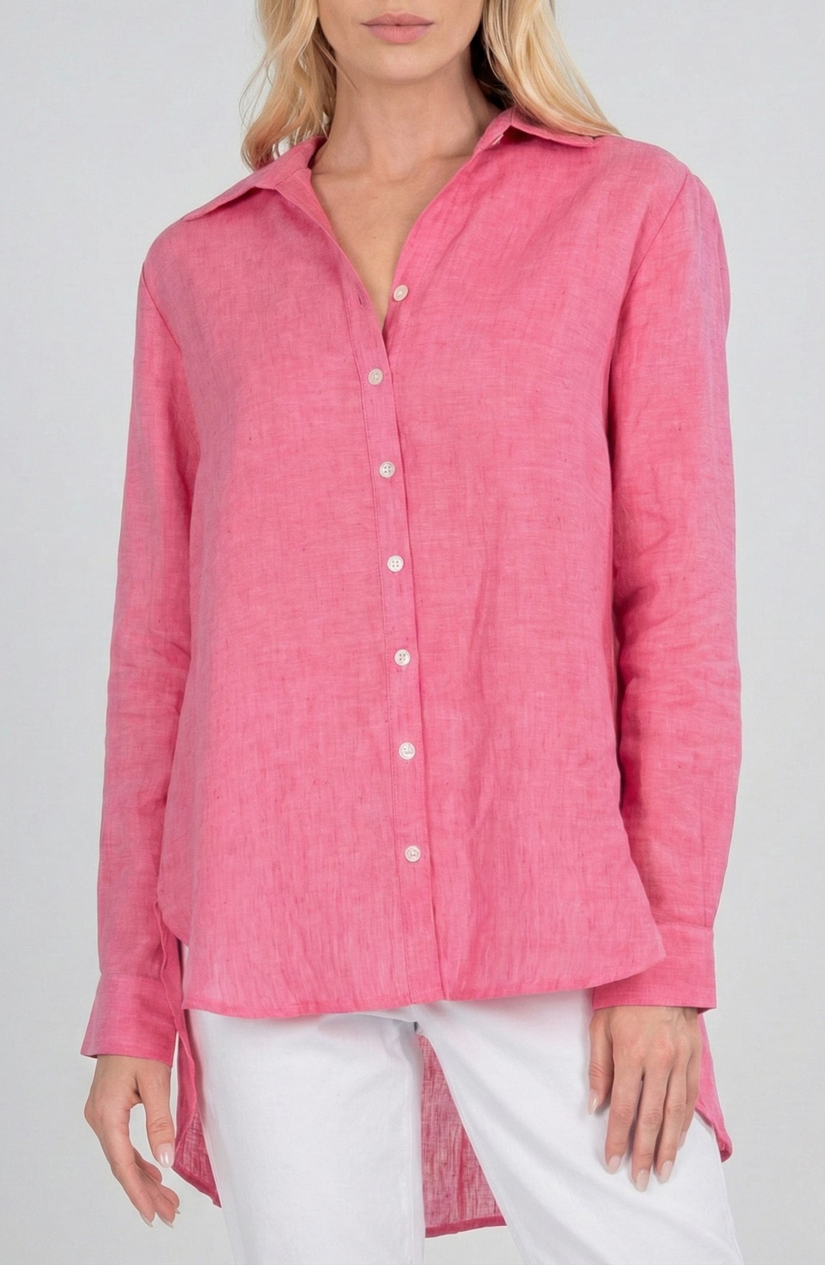 Pleated Back Linen Button-Up Tunic