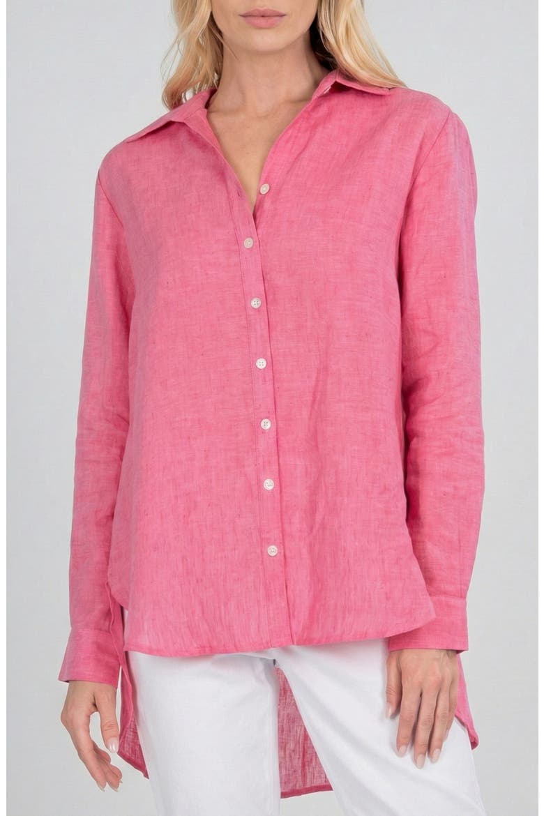 Pleated Back Linen Button-Up Tunic, Main, color, MAGENTA
