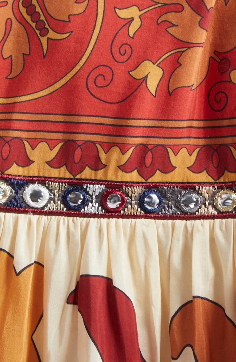 FARM Rio Ainika Tiles Tie Waist Long Sleeve Midi Dress, Alternate, color, Ainika Tiles Cream