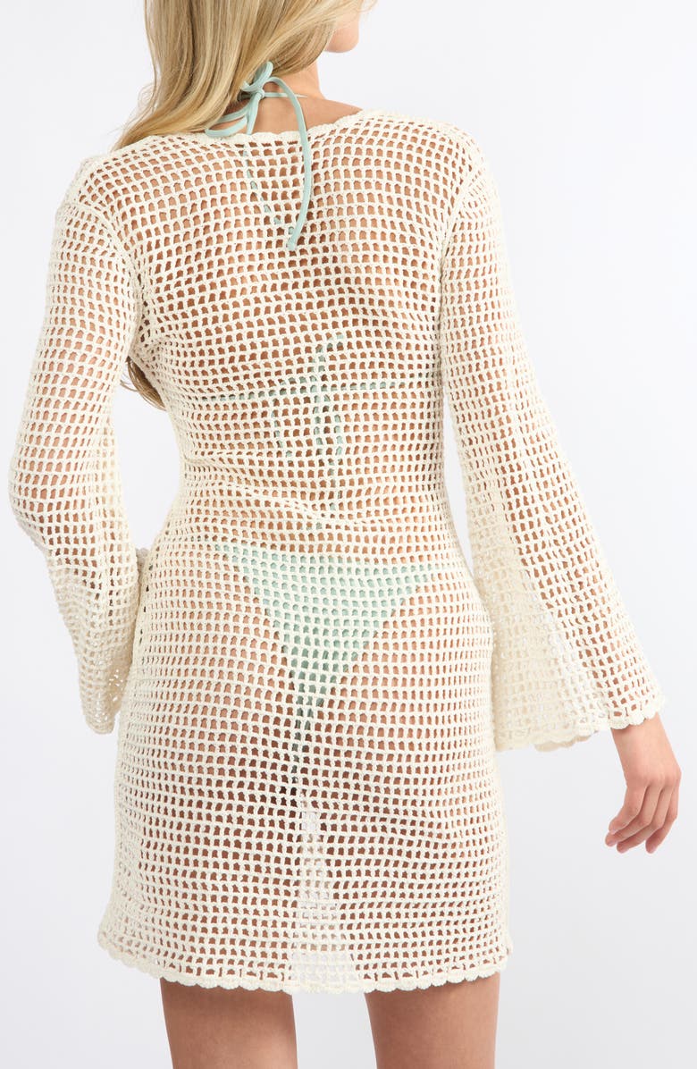 Viens Avec Moi Long Sleeve Sheer Cotton Crochet Cover-Up Dress, Alternate, color, 