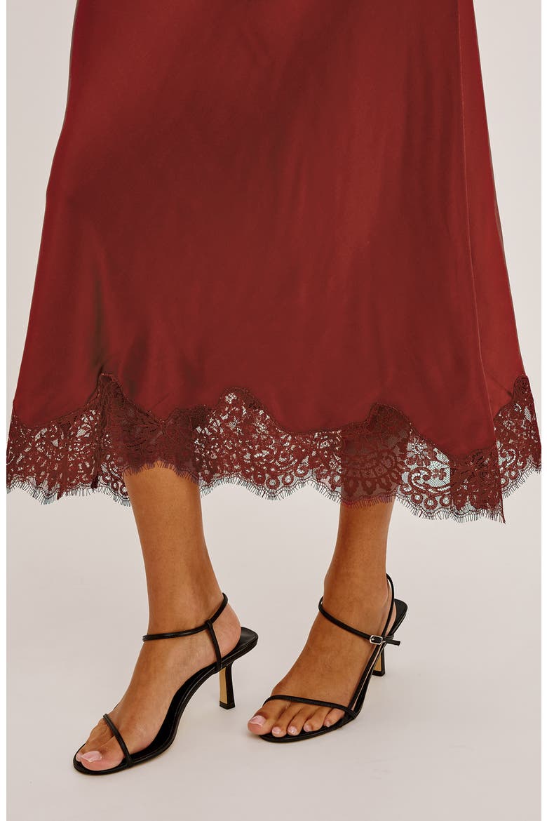 Ebony Lace Trim Midi Skirt, Alternate, color, CRIMSON