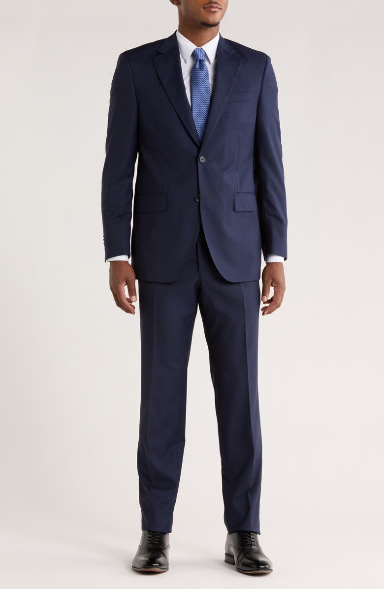 Peter Millar Plaid Wool Suit, Main, color, Navy