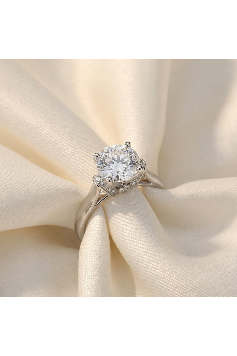 Certified 4 1/3Ct Round Diamond Engagement Ring With Accents 14k Gold Lab Grown, Alternate, color, 14k Yellow Gold