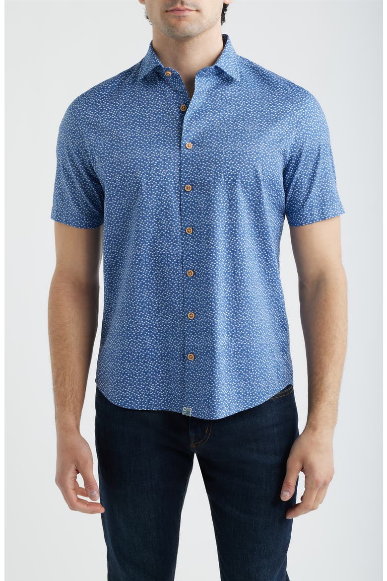 Patel Hangin’ Out Heart Print Short Sleeve Button-Up Shirt, Main, color, NAVY