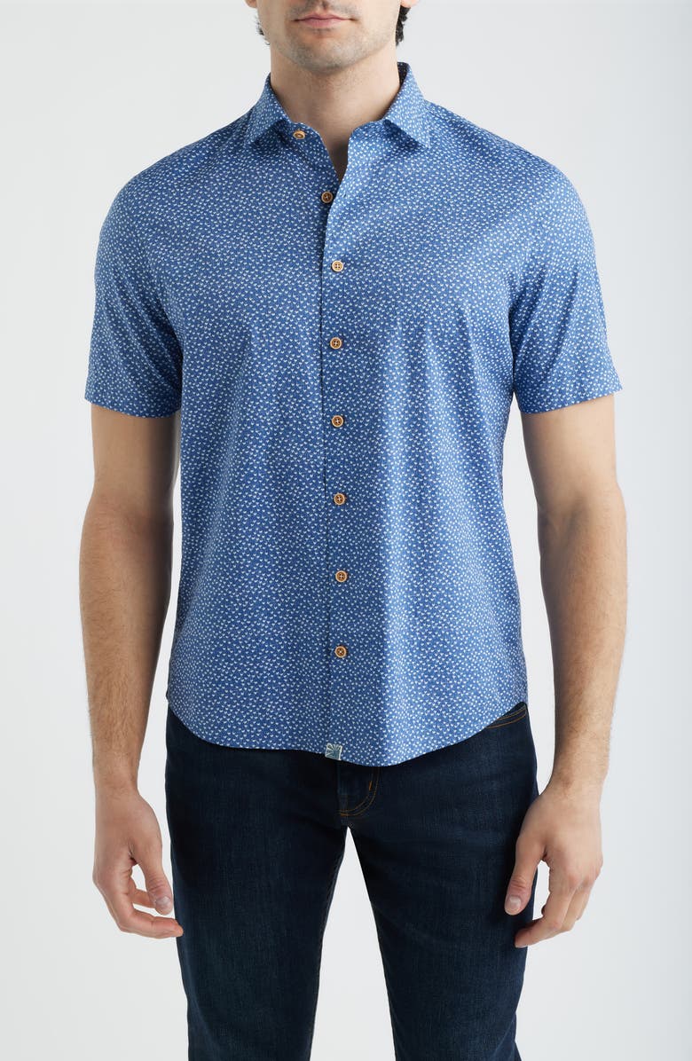 johnnie-O Patel Hangin’ Out Heart Print Short Sleeve Button-Up Shirt, Main, color, Navy