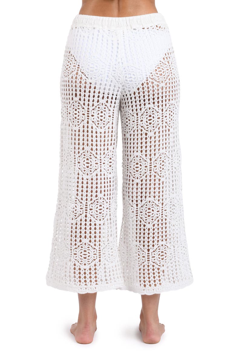 La Blanca Waverly Open Stitch Cotton Crop Cover-Up Pants, Alternate, color, Ivory