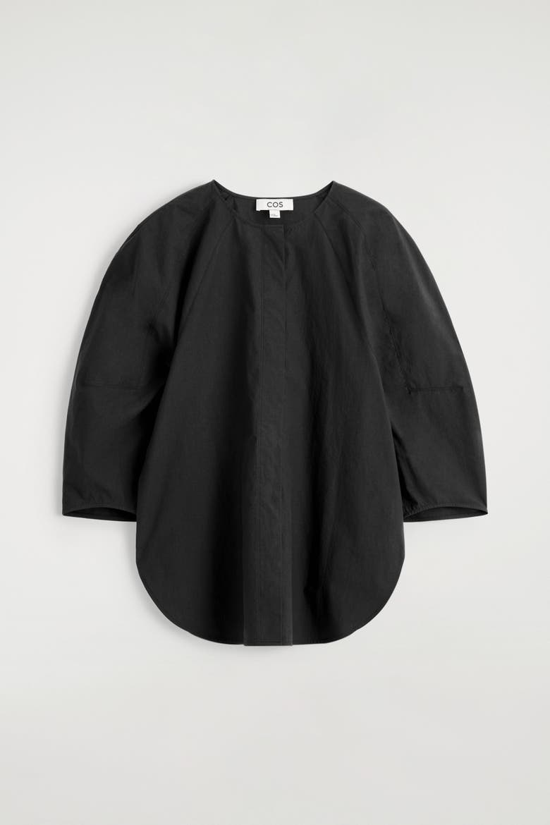 Sculptural Pima Cotton-Poplin Blouse, Alternate, color, BLACK