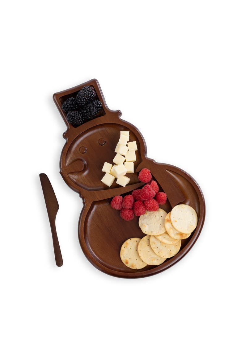 Reversible Snowman Sectioned Serving Tray with Knife, Alternate, color, Stained Parawood