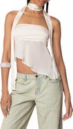 EDIKTED Asymmetric Satin Tube Top & Scarf Set
