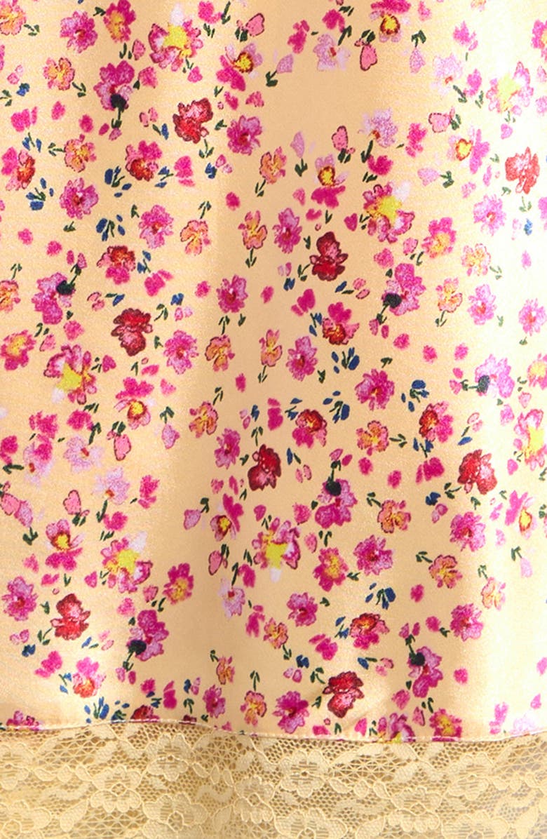 Love, Fire Kids' Camisole, Tie Front Satin Camp Shirt & Skirt Set, Alternate, color, Pale Yellow Ditsy Floral