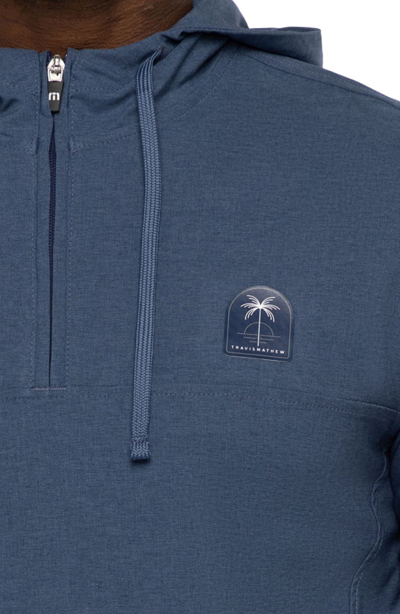 TravisMathew Sip & Savor Logo Patch Half Zip Hoodie, Alternate, color, Heather Peacoat
