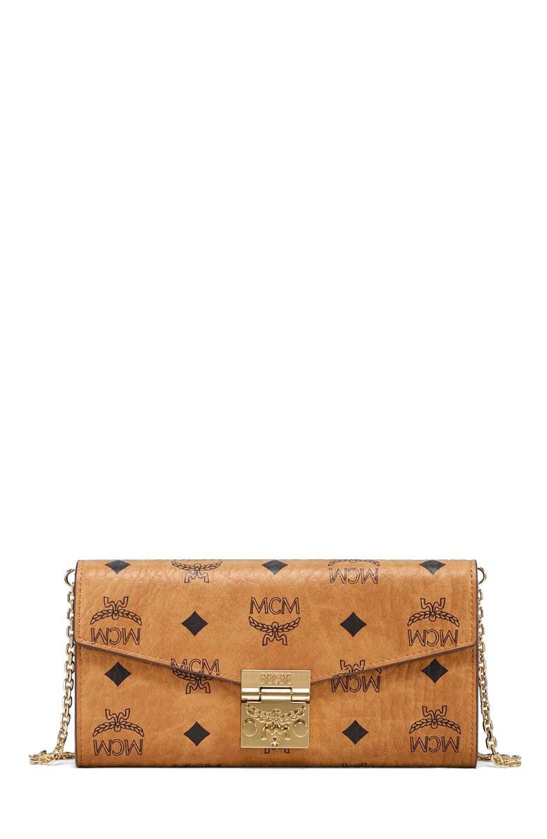MCM Tracy Crossbody Wallet in Visetos, Main, color, Cognac