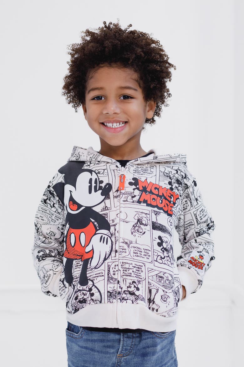 Mickey Mouse Fleece Zip-Up Hoodie, Alternate, color, Beige Comic Mickey