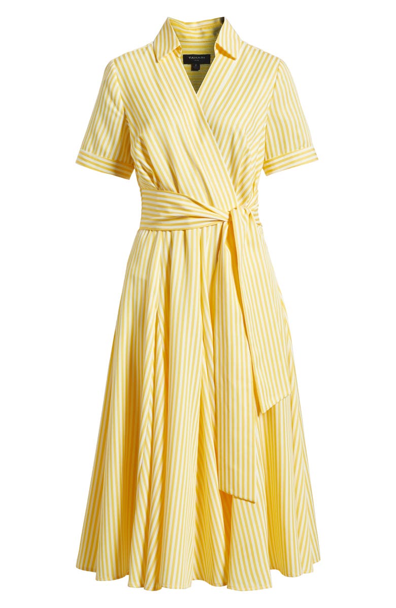 Tahari ASL Stripe Tie Waist Poplin Midi Shirtdress, Alternate, color,