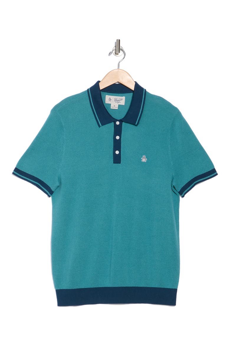 Honeycomb Textured Cotton Polo, Alternate, color, TEAL
