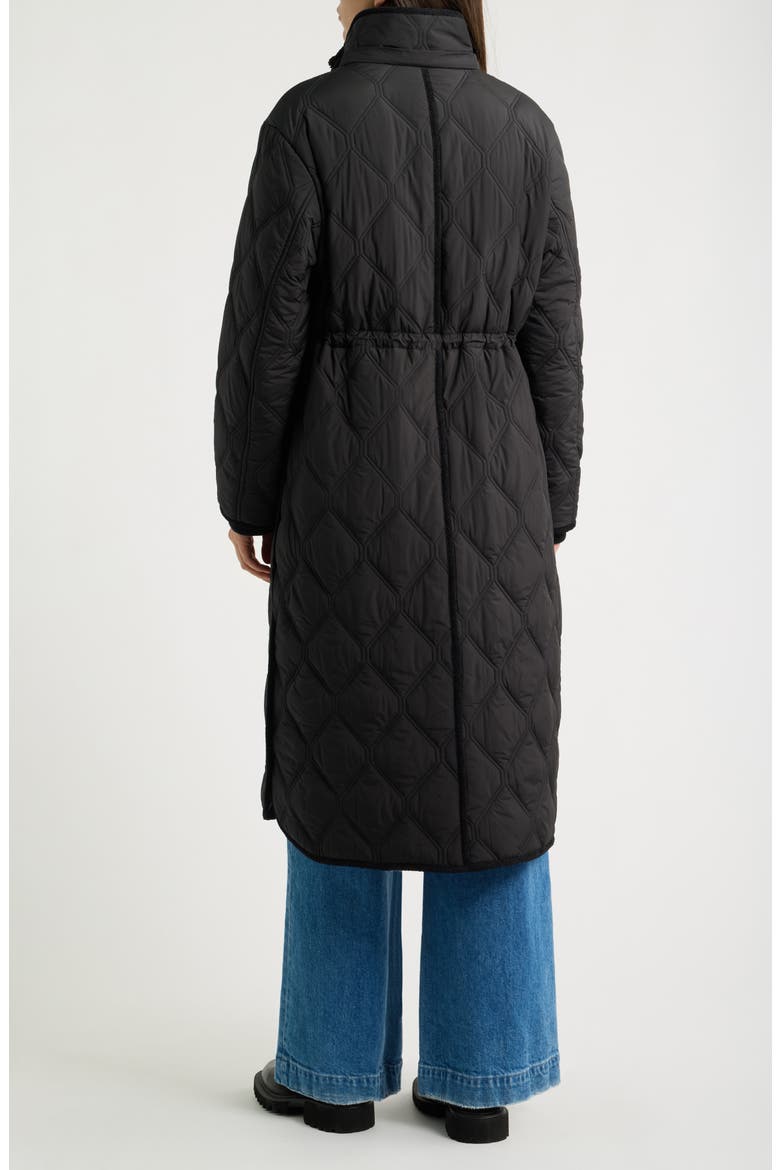 Hooded Diamond Quilted Long Coat, Alternate, color, BLACK