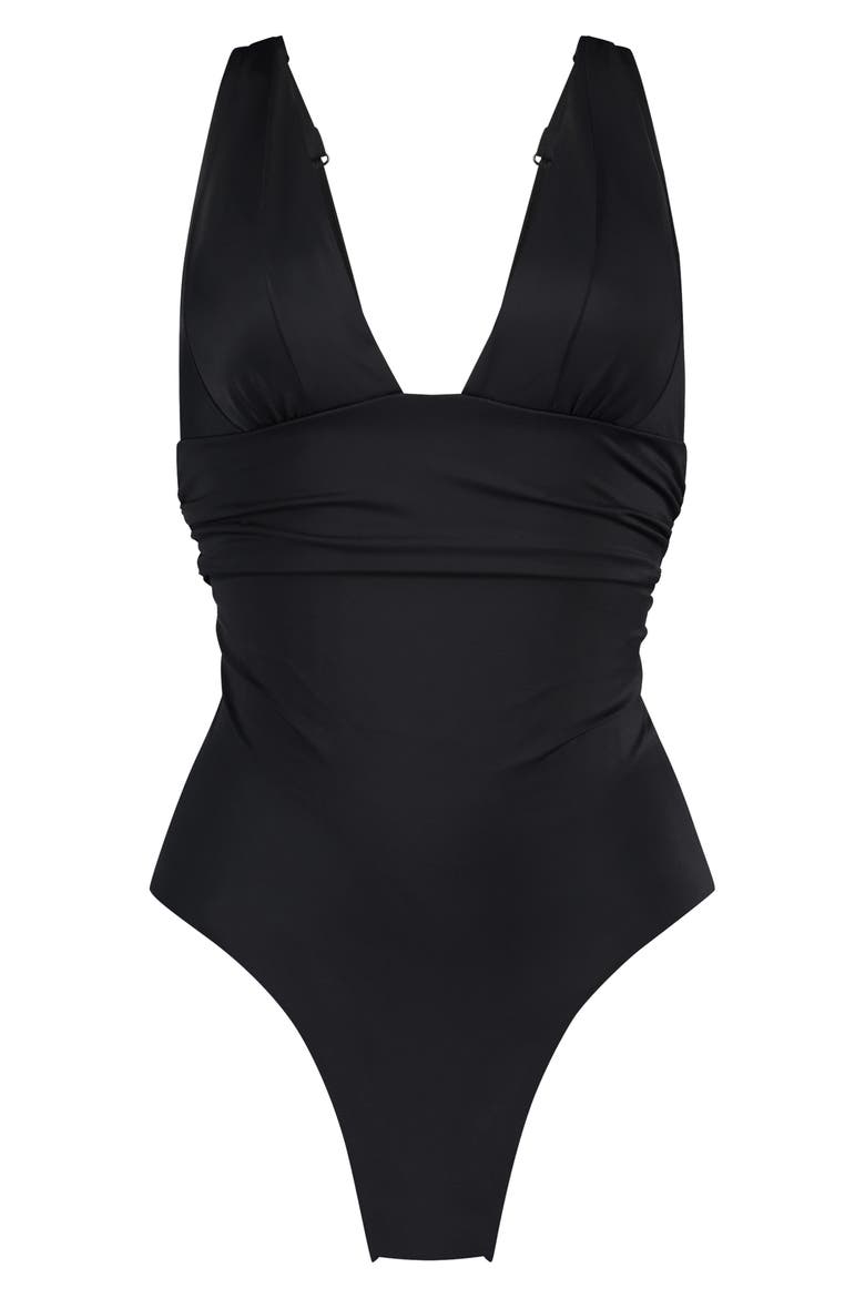 Luxe Plunge One-Piece Swimsuit, Main, color, NERO