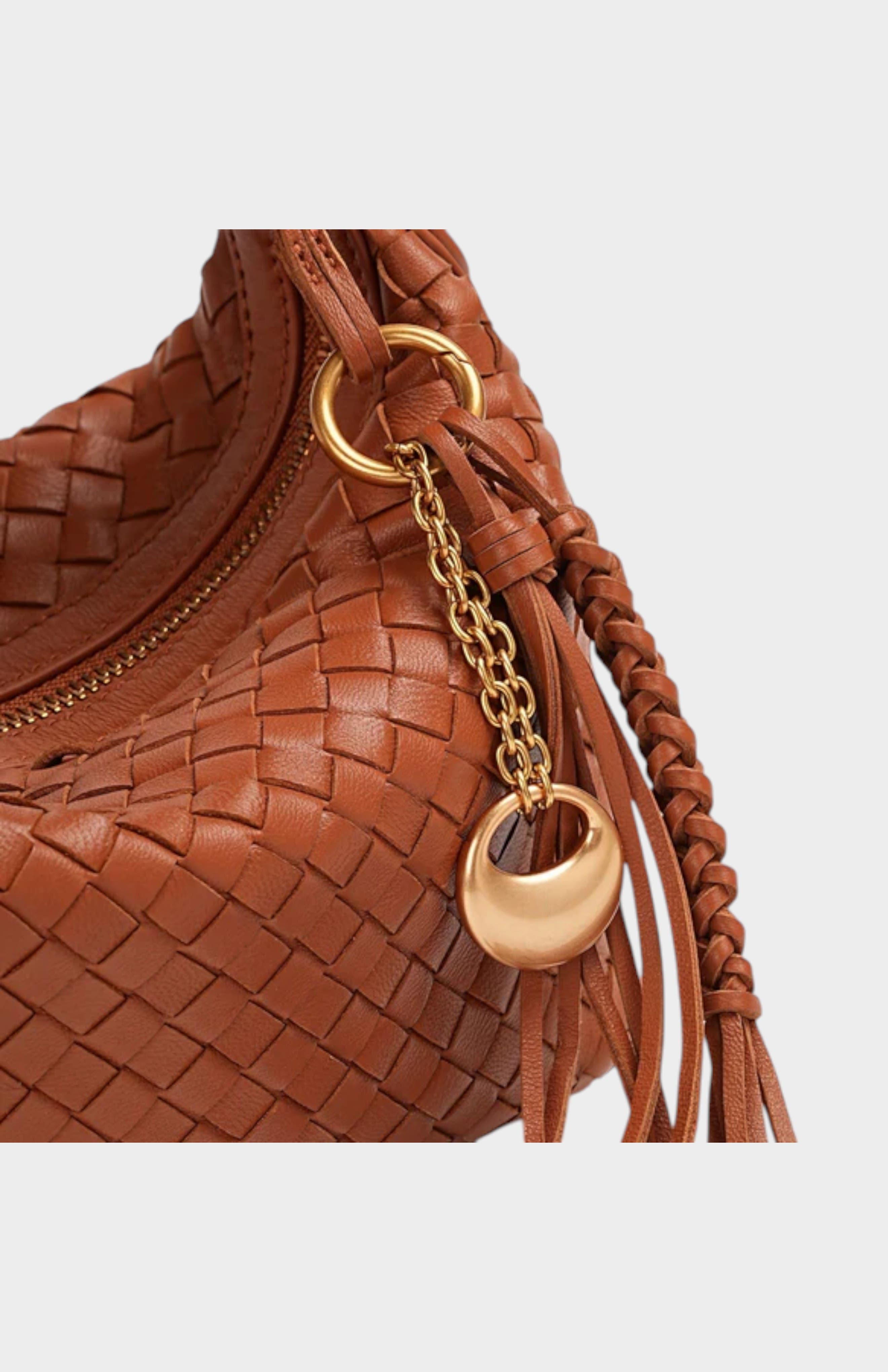 Camilla Genuine Sheep Leather Woven Shoulder Bag, Alternate, color, Brown