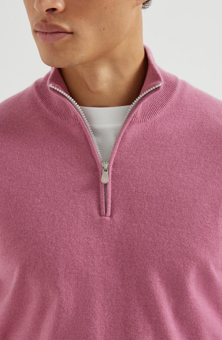 Brunello Cucinelli Cashmere sweater with half zip, Alternate, color, Coral