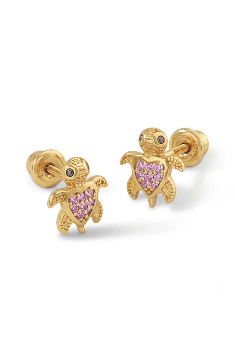 Sparkling Turtle Plated Earrings, Main, color, Pink