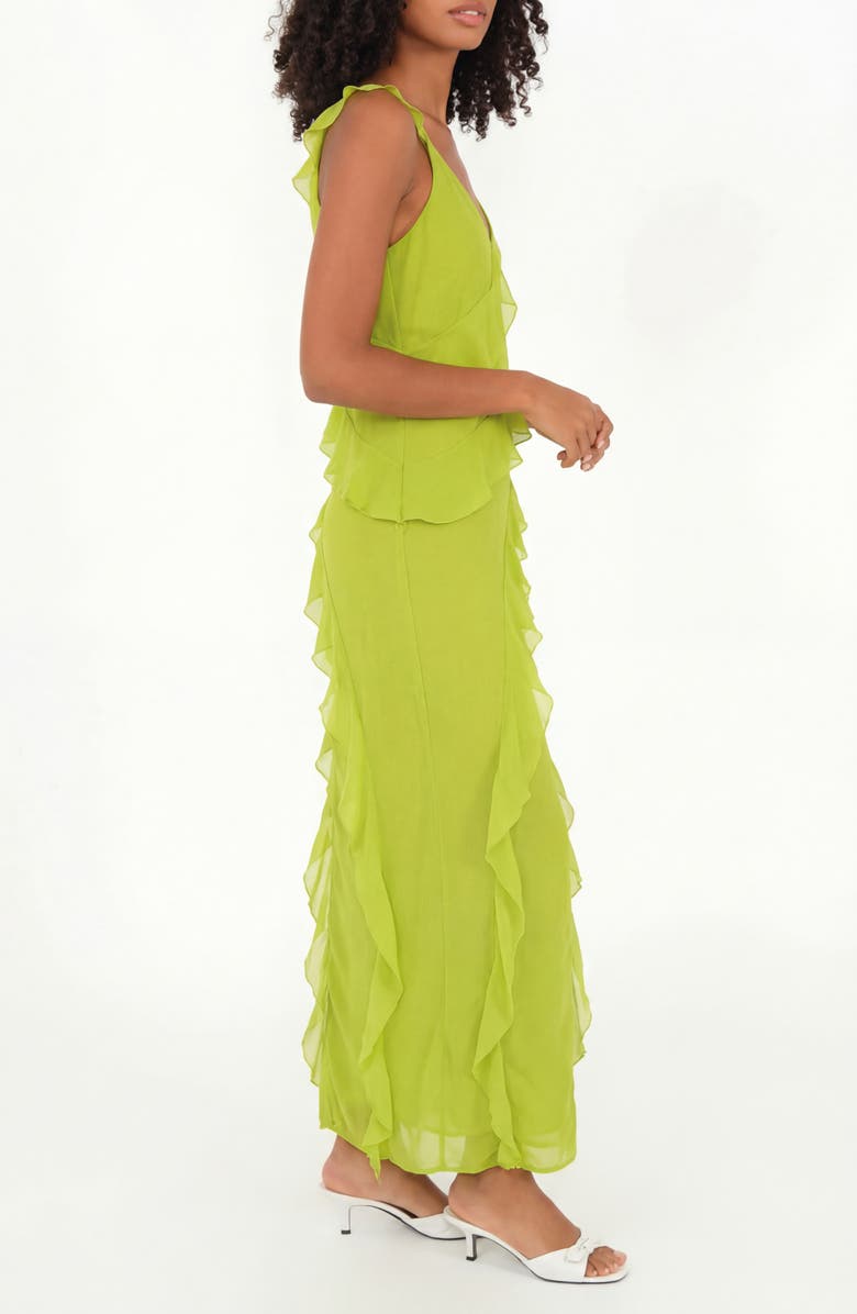 The Lulo Project Cascade Ruffle Chiffon Maxi Dress, Alternate, color, Lime
