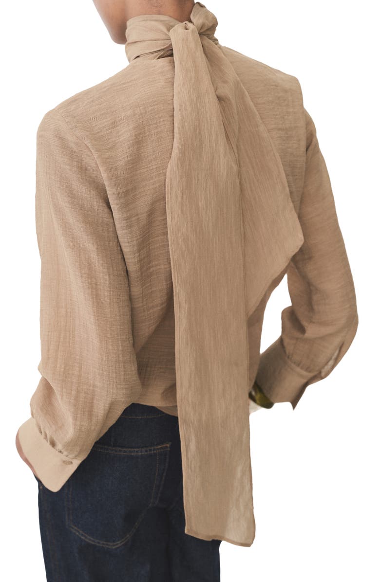 MANGO Long Sleeve Bow Neck Shirt, Alternate, color, 