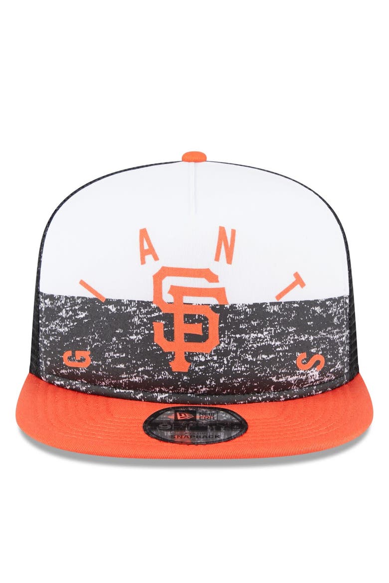 Men's New Era White/Orange San Francisco Giants Team Foam Front A-Frame Trucker 9FIFTY Snapback Hat, Alternate, color, White