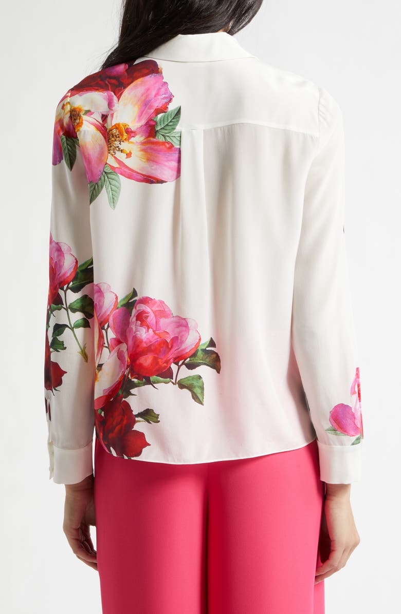 Alice + Olivia Willa Floral Silk Button-Up Shirt, Alternate, color, 