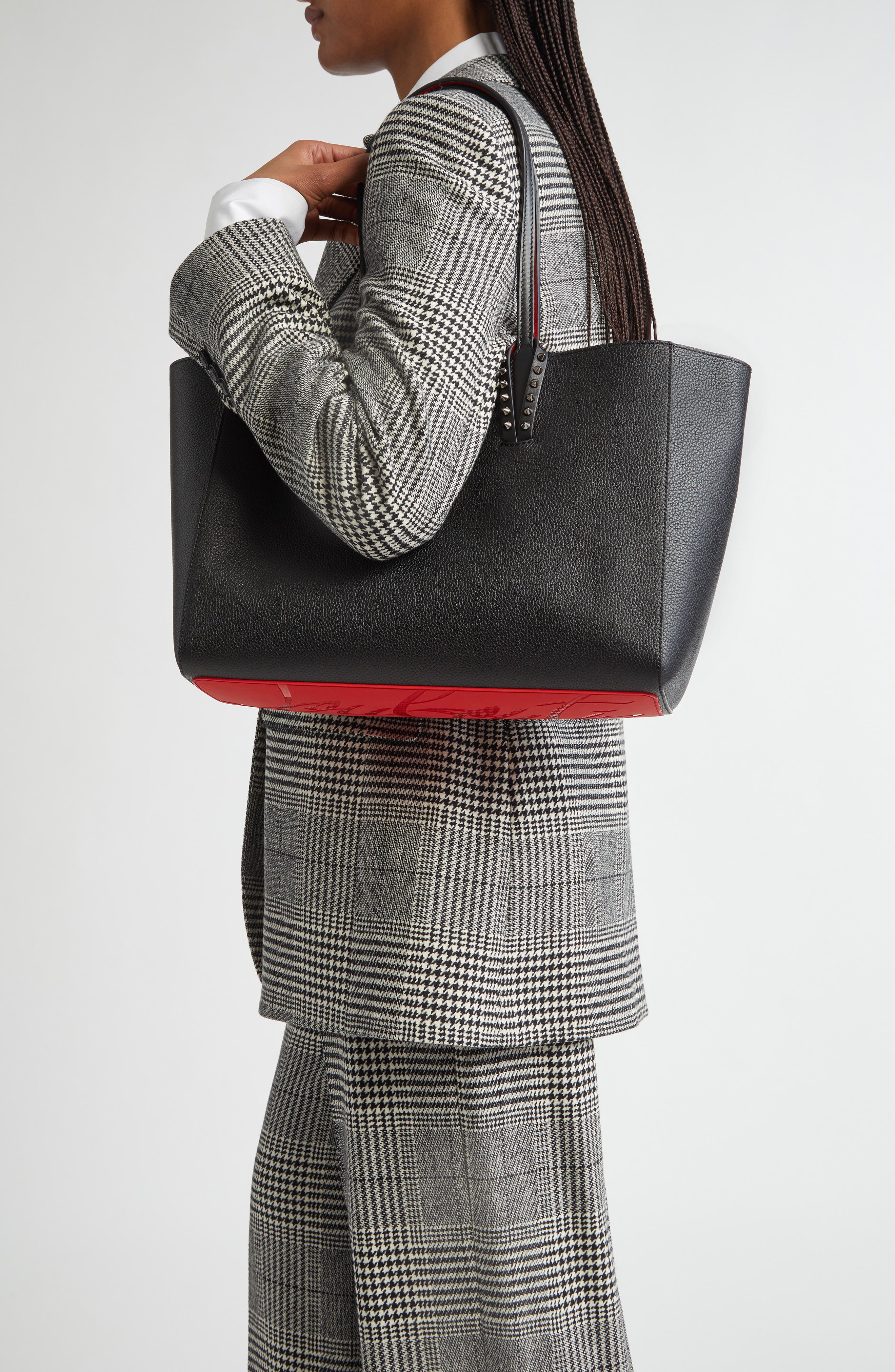 Christian Louboutin Small Cabata Soft Leather Tote, Alternate, color, B078 Black/ Gun Metal