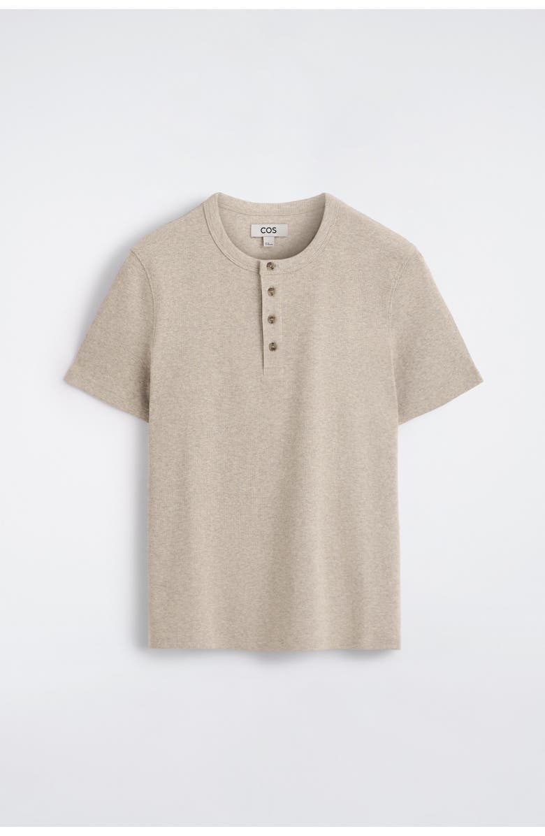 COS Slim-Fit Ribbed Henley T-Shirt, Alternate, color, Beige Mélange