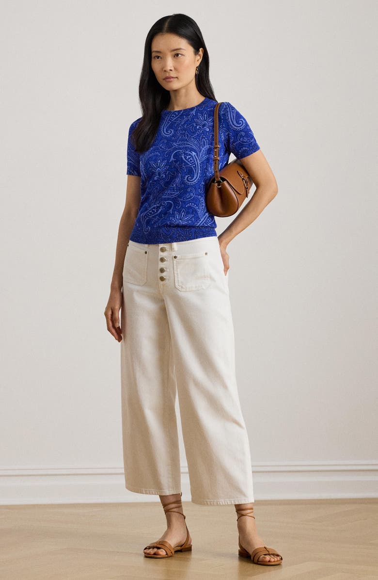 Lauren Ralph Lauren Paisley Cotton Blend Sweater, Alternate, color, Blue/ Multi