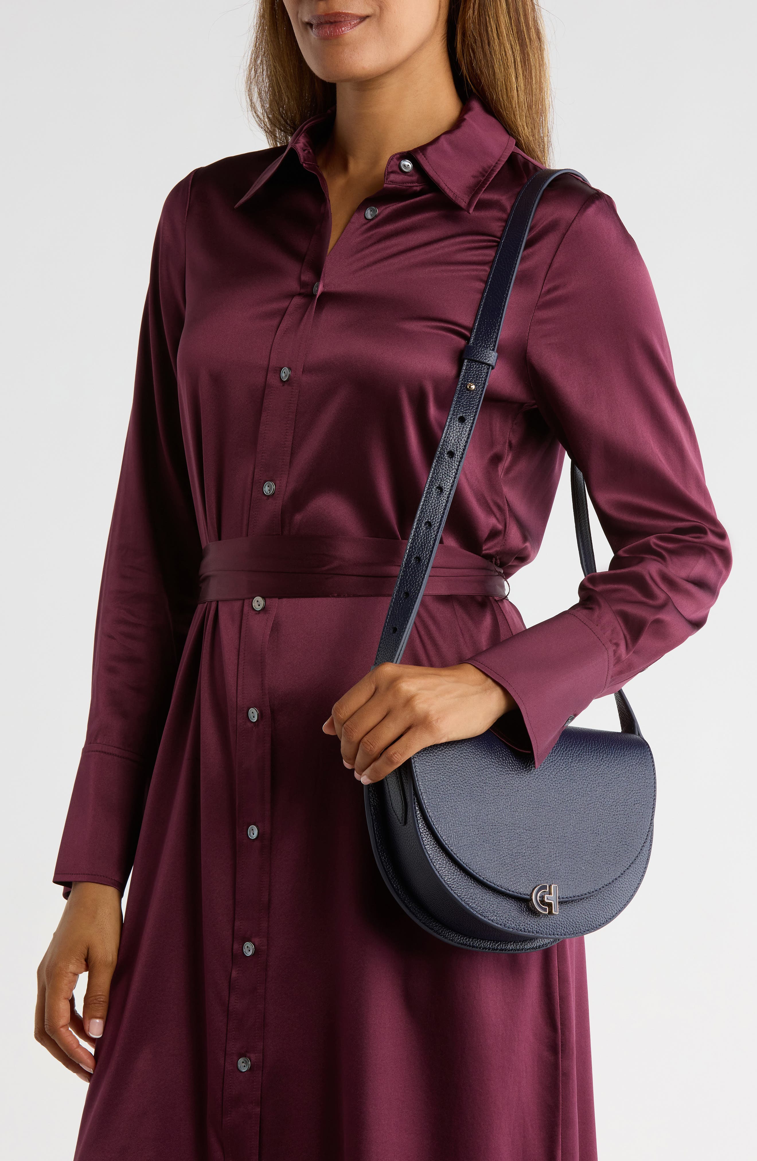 Cole Haan Evie Leather Saddle Bag, Alternate, color, Charcoal Midnight Moon