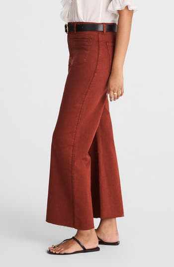 Garment Dye Patch Pocket Raw Hem Crop Flare Wide Leg Jeans