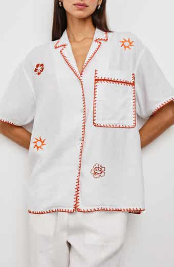 Rails Island Embroidered Linen Blend Camp Shirt