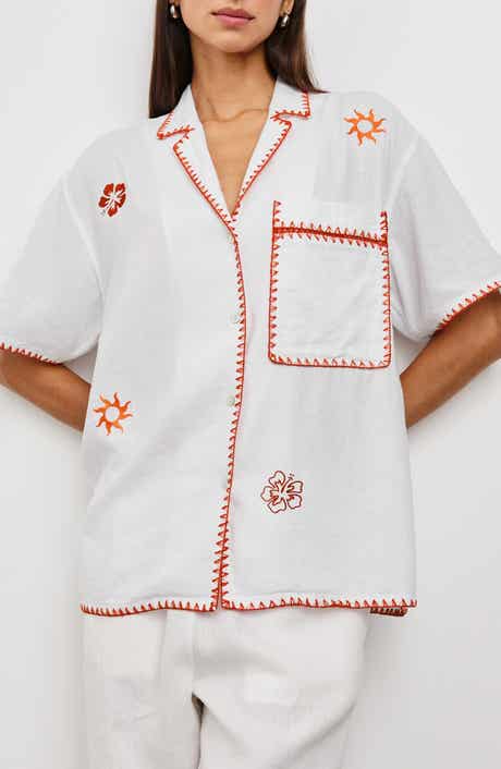 Rails Island Embroidered Linen Blend Camp Shirt