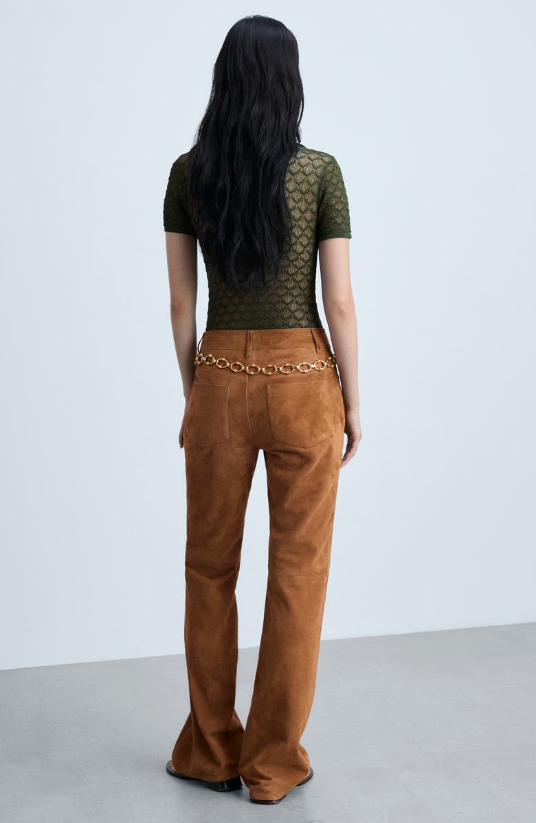 MANGO Brooke Suede Straight Leg Pants, Alternate, color, Medium Brown