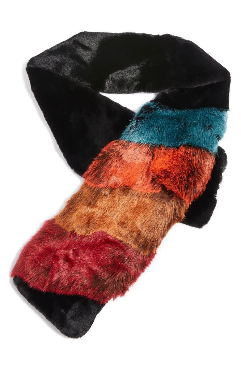 Topshop Colorblock Faux Fur Scarf, Alternate, color,
