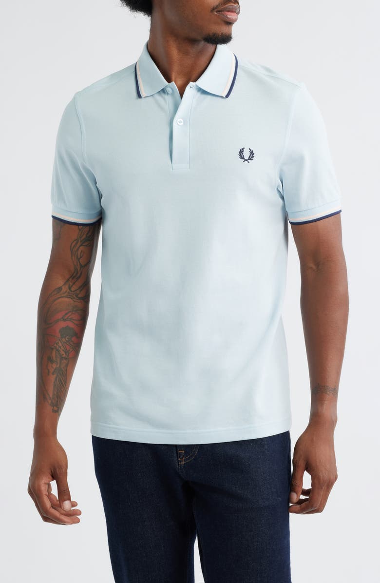 Fred Perry Extra Trim Fit Twin Tipped Piqué Polo, Main, color, Light Ice/Silky Peach/Blue