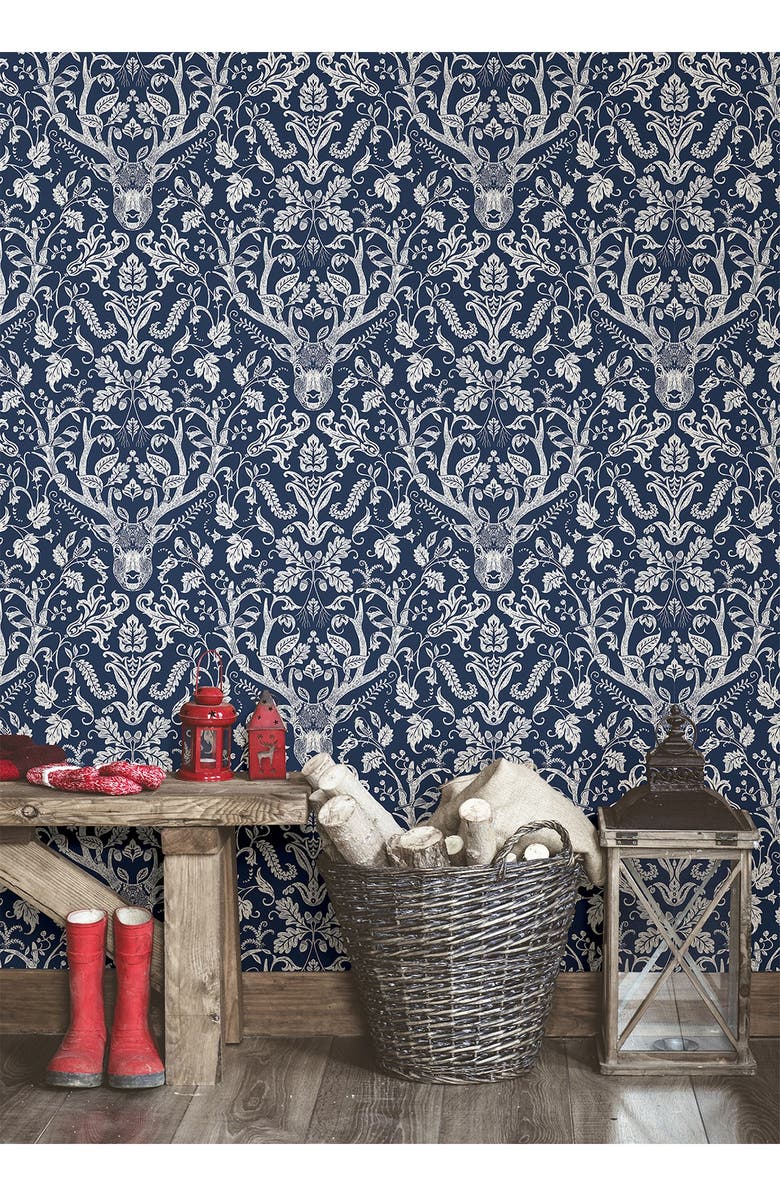 Wallpops Navy Escape to the Forest Peel & Stick Wallpaper, Alternate, color, Blue