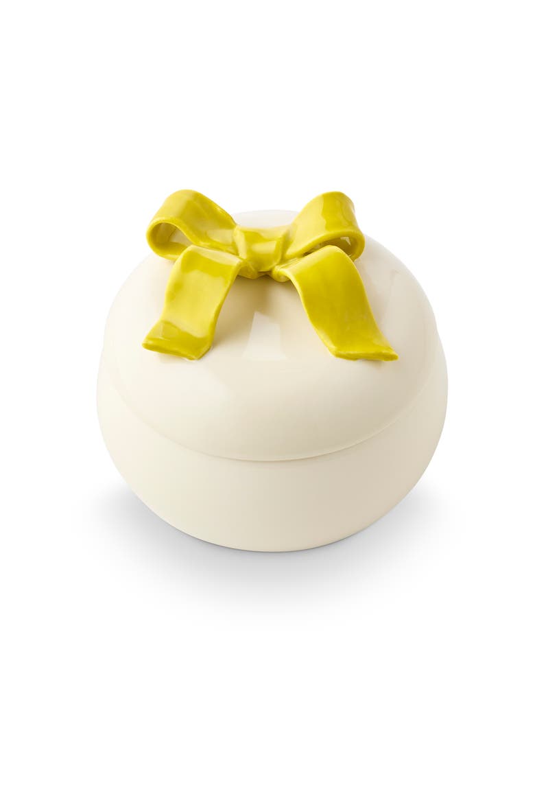 Bows and Baubles Oleander Oak Bow Ceramic Candle, Main, color, Yellow