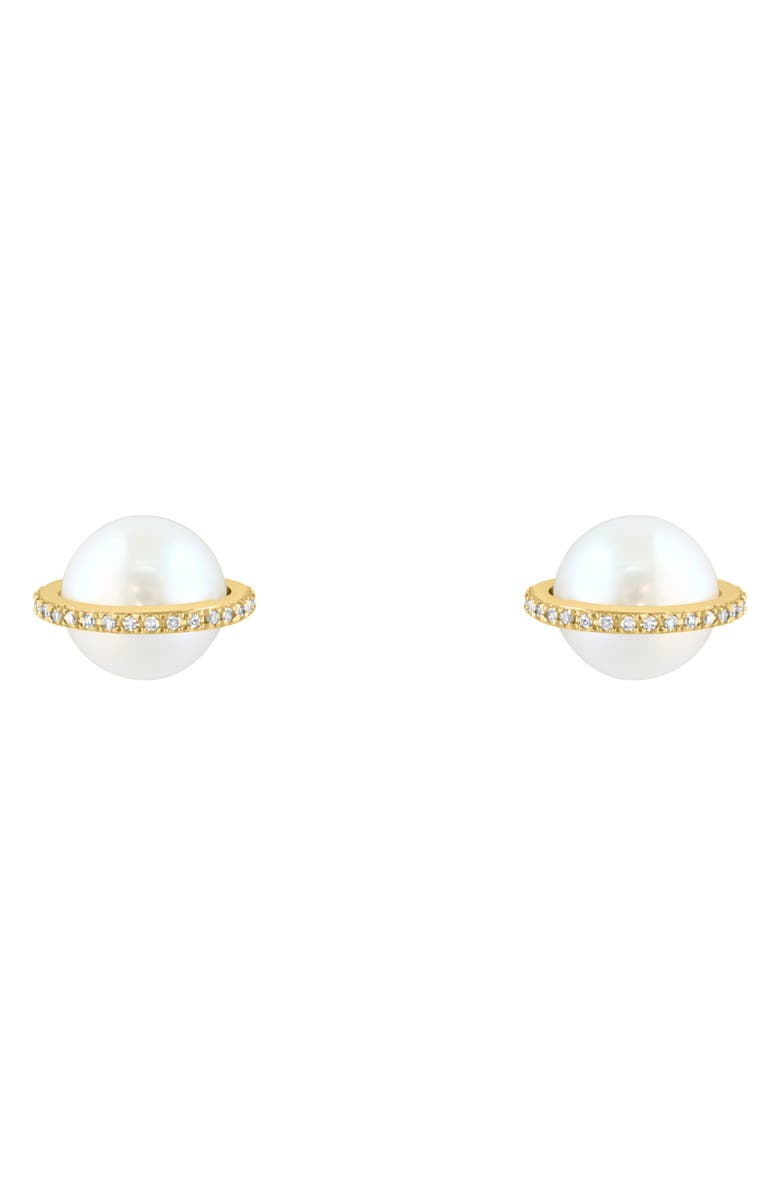 EFFY 14K Yellow Gold Freshwater Pearl & Diamond Stud Earrings, Alternate, color, 