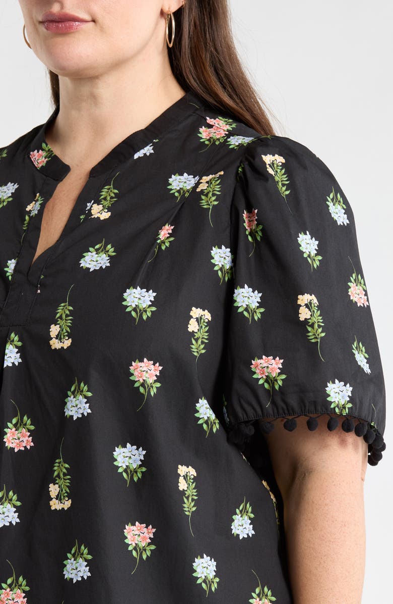 SUGARLIPS Floral Pompom Cotton Top, Alternate, color, Black-Coral-Green