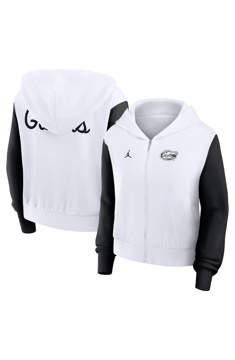 Jordan Brand Women's Jordan Brand White Florida Gators Cropped Athletic Prep Color Block Script Full-Zip Hoodie, Alternate, color, White
