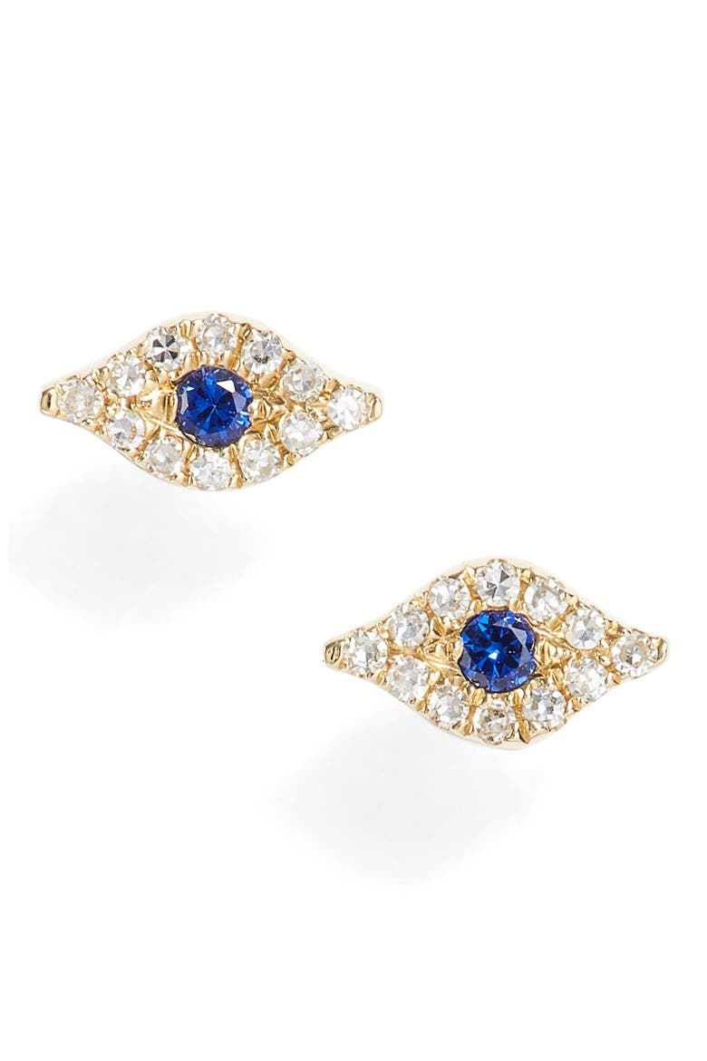 Evil Eye Diamond & Sapphire Stud Earrings, Main, color, YELLOW GOLD