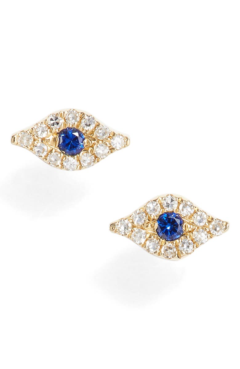 EF Collection Evil Eye Diamond & Sapphire Stud Earrings, Main, color, Yellow Gold