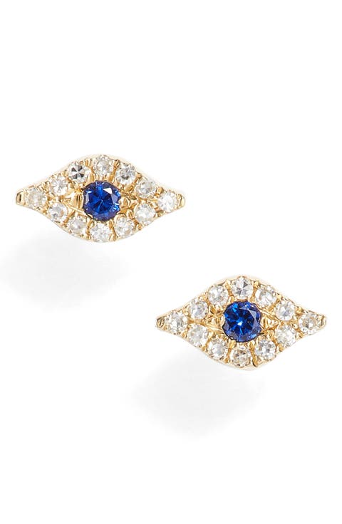 Evil Eye Diamond & Sapphire Stud Earrings